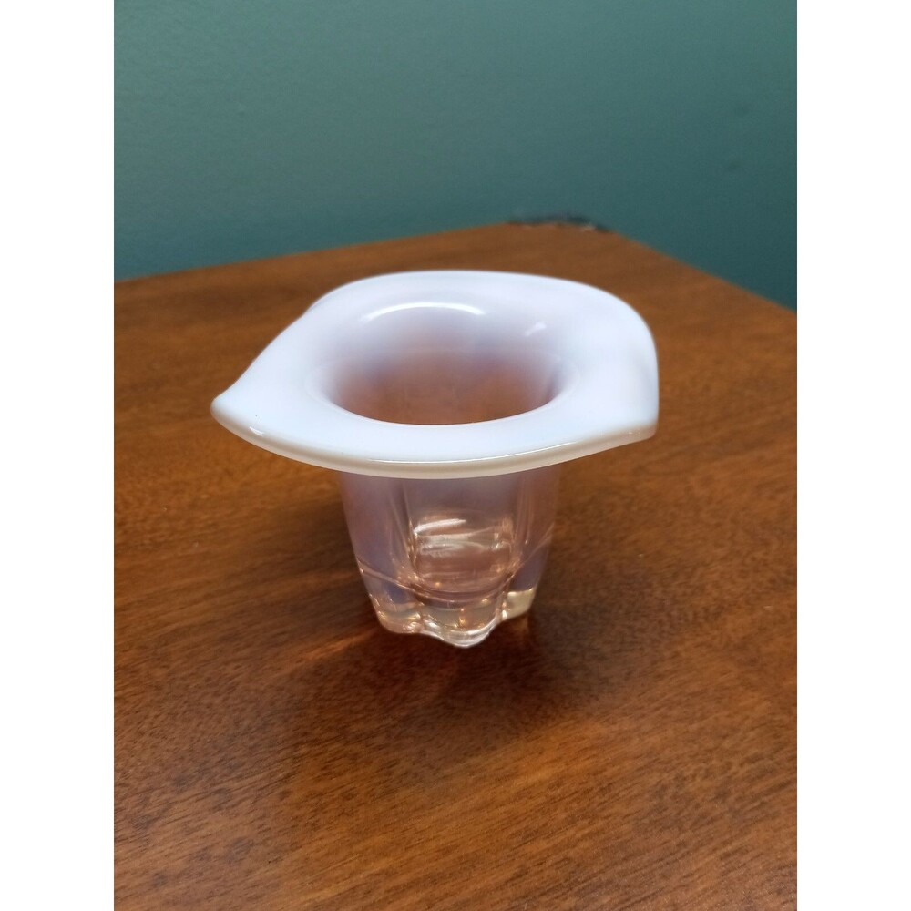 Vintage Duncan Miller Glass Vase Pink Opalescent Hat 2-3/4"Tall